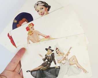 Lot of 3 vintage 1940s Varga Girl pinup girls Esky-Card postcards , illustrations painted by Alberto Vargas for Esquire magazine