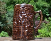 Antique Salt Glaze Stoneware Mug with Grape Motif