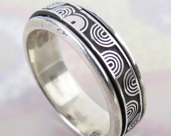 Spinning Vintage sterling silver Geometric band fidget large spinner ring size 11.5 , 5/16 inch wide