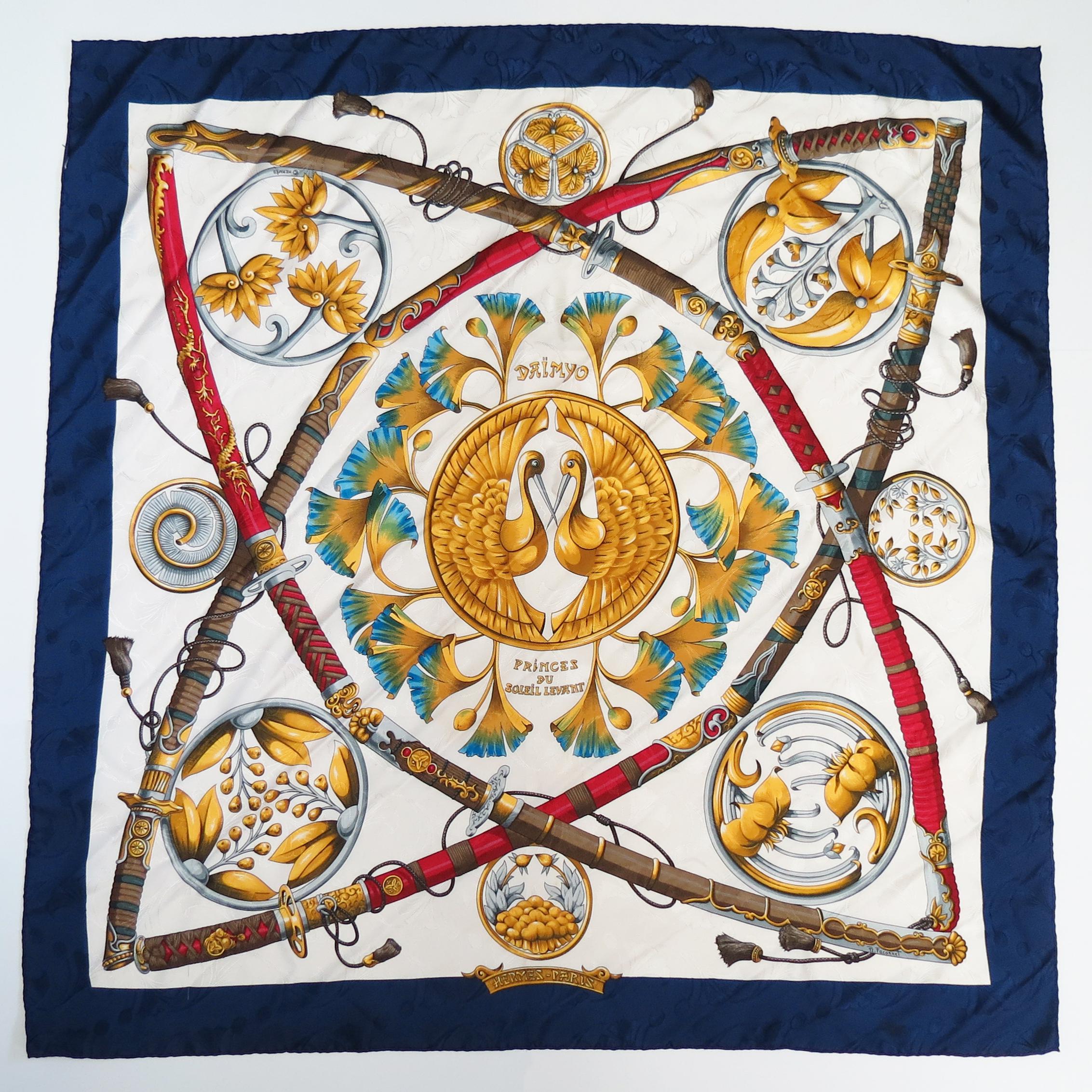 Vintage 1990s Hermès Carré Silk Scarf Daimyo Princes Du Soleil