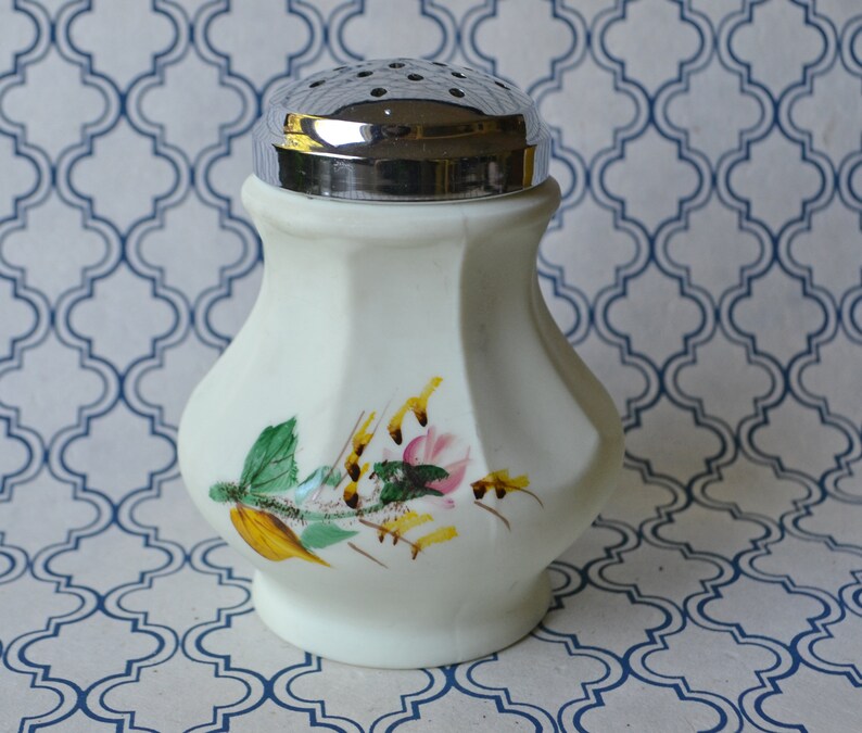 Antique glass Sugar Shaker hand painted floral design Etsy