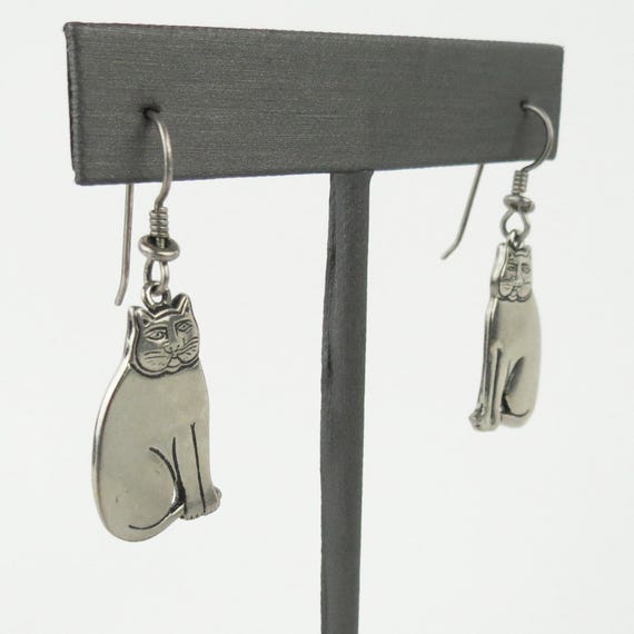 Laurel Burch Cat silver colored dangle earrings - image 6