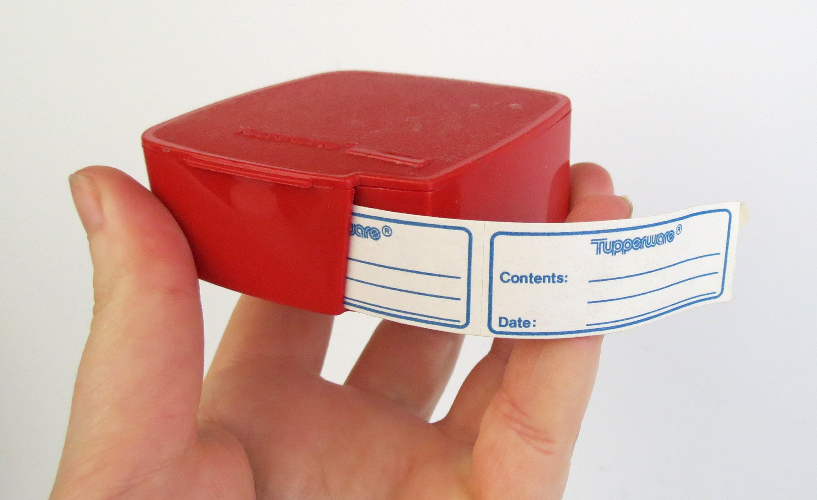 Vintage Tupperware Label Dispenser with approx half of a roll Etsy