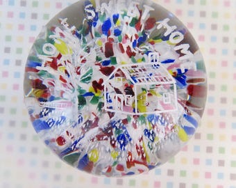 Antique Home Sweet Home handblown glass Paperweight