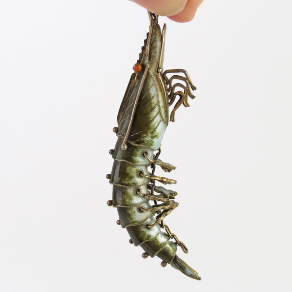 1930s Green enamel articulated shrimp or crayfish… - image 6