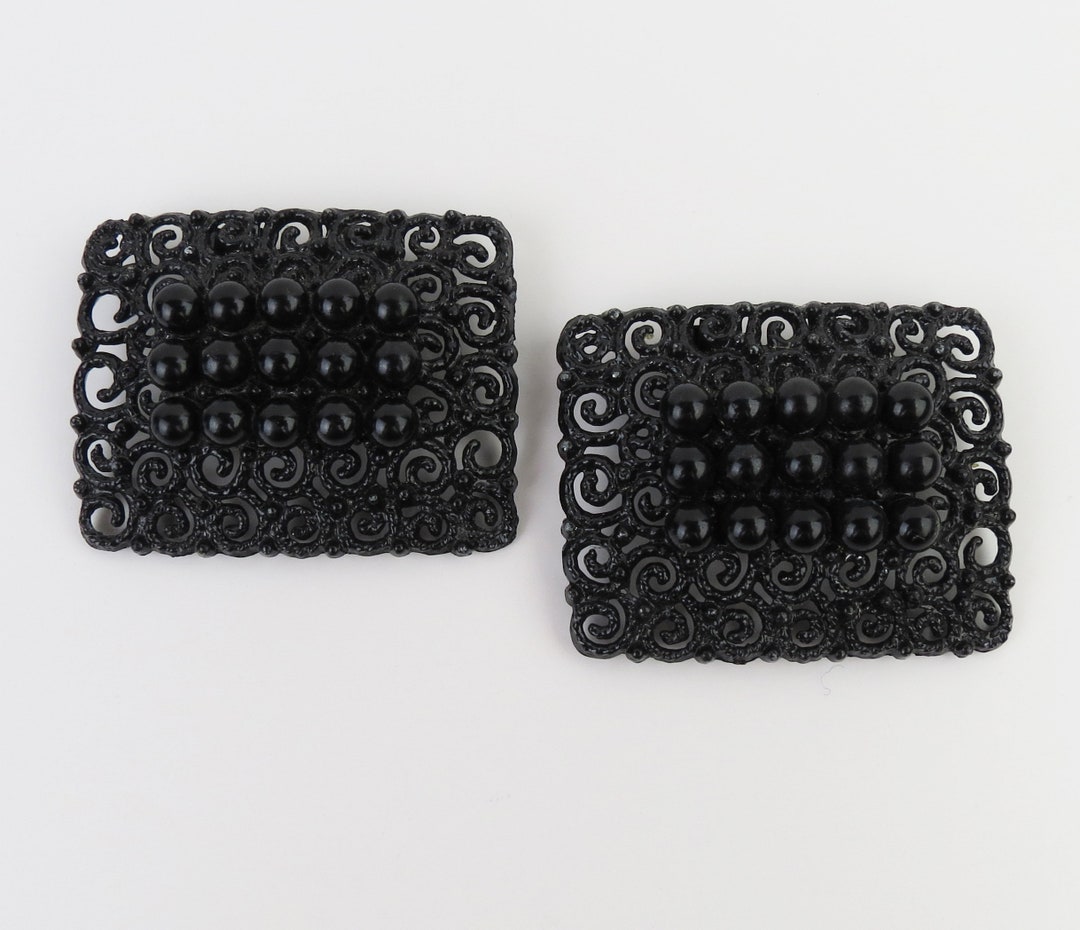 Pair of Vintage 1960s Tiptoe Brand Black Filigree Shoe Clips Etsy