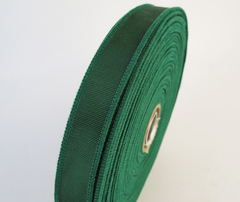 Large roll of Vintage green silk cotton Bengaline grosgrain ribbon with wired edge great for wrapping Christmas gifts