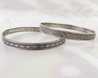 Pair of sterling silver geometric pattern stacking bangle bracelets