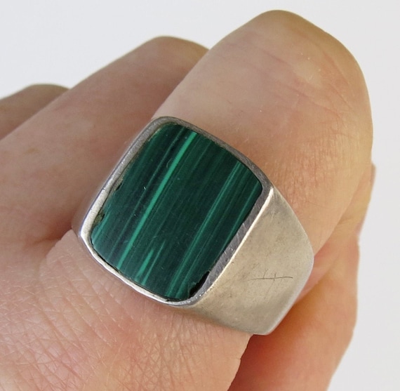 Vintage Mexican Sterling Silver Malachite band rin