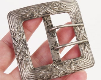 1890s Victorian 800 silver ladies sash buckle signed by Ludwig Neresheimer, Hanau Germany - 2 1/2 inches square