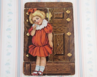 Victorian antique trade card advertising Stone White ice chests with little girl - chest opens up