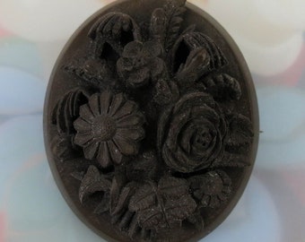 Antique Victorian Gutta Percha high relief carved Mourning brooch pin