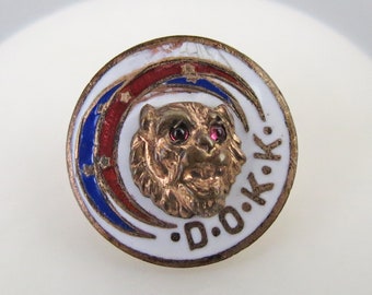 Antique Dramatic Order of the Knights of Khorassan or Dokeys  ( DOKK ) enamel gold filled button pin with emblem -  5/8 inch - as is enamel