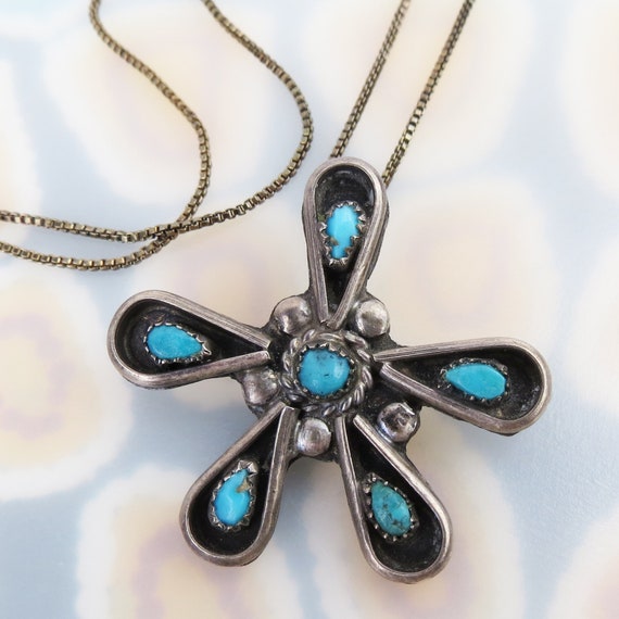 Vintage Native American sterling silver turquoise… - image 1