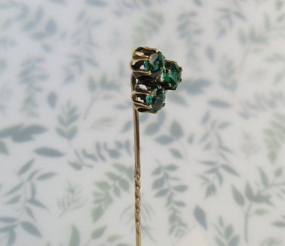 Antique 1930s 10k gold lucky green glass gem clov… - image 4