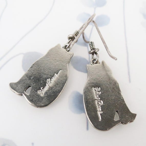 Laurel Burch Cat silver colored dangle earrings - image 3