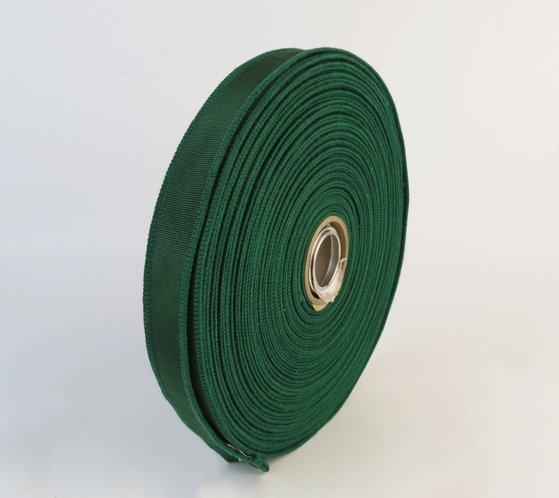 Large roll of Vintage green silk cotton Bengaline grosgrain ribbon with wired edge great for wrapping Christmas gifts