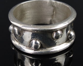 Industrial Sterling silver vintage raised dot band - size 8 ring - 3/8 inch wide