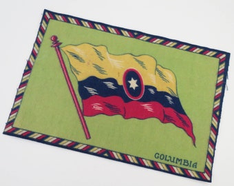 Antique 1910s  Tobacco felt flannel rug inserts with Columbian flag - Tobacciana collectible - 8 1/16 inches x 5 7/16 in