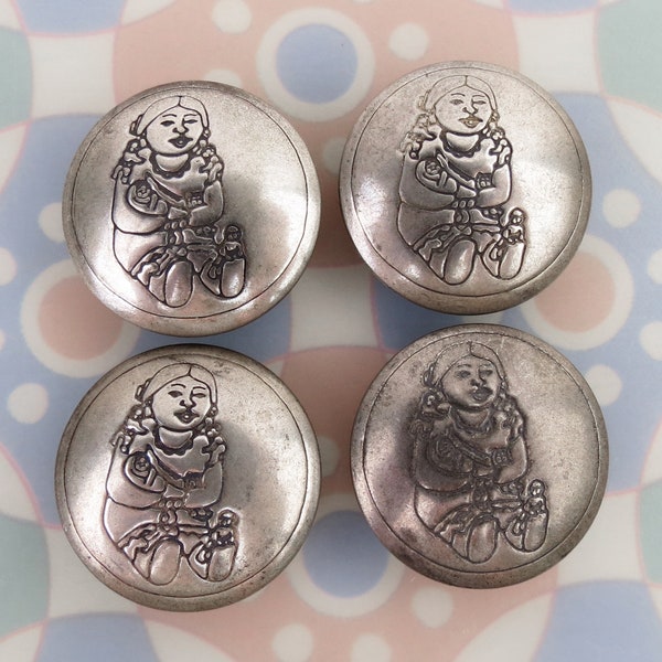 SET of 4 sterling silver Native American storyteller southwest button covers