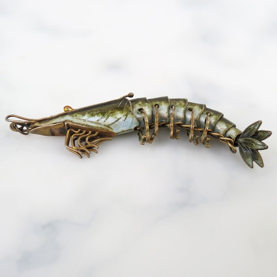 1930s Green enamel articulated shrimp or crayfish… - image 7