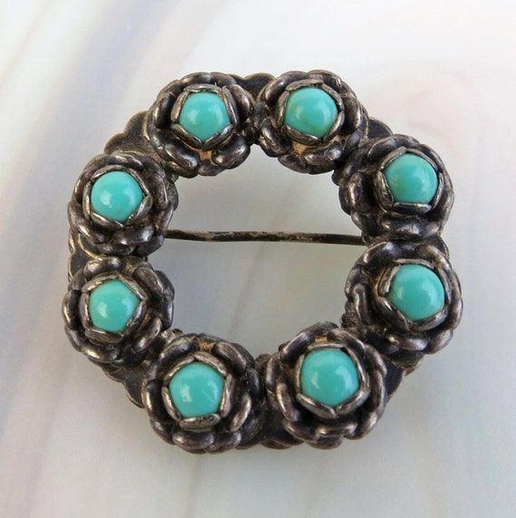 Vintage sterling silver ring of turquoise roses Me
