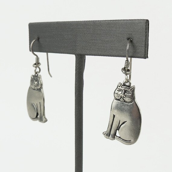 Laurel Burch Cat silver colored dangle earrings - image 2