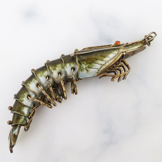 1930s Green enamel articulated shrimp or crayfish… - image 9
