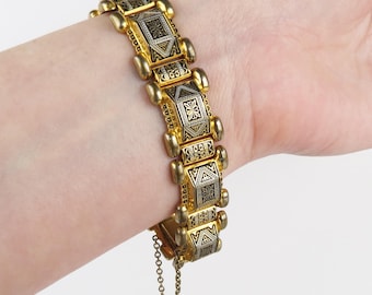 Vintage Damascene gold plated enamel Art Deco revival bracelet