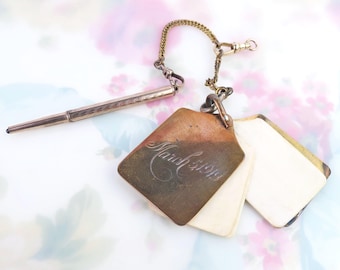 Inscribed 1919 gold filled Notepad fob with pencil signed AXT antique pocketwatch chatelaine pendant