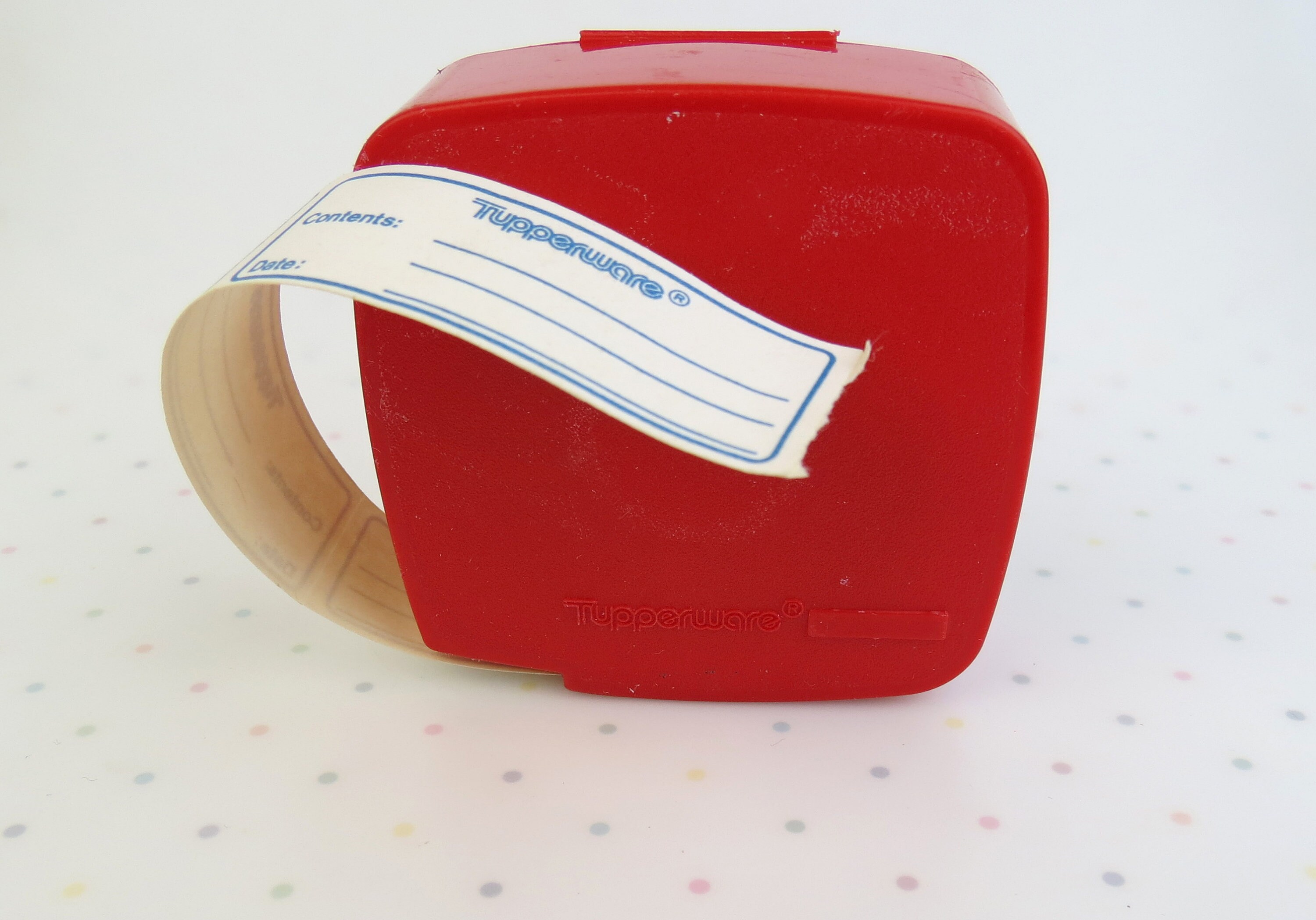 Vintage Tupperware Label Dispenser with approx half of a roll Etsy
