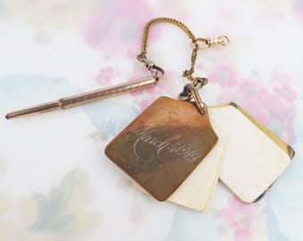 Inscribed 1919 gold filled Notepad fob with pencil signed AXT antique pocketwatch chatelaine pendant