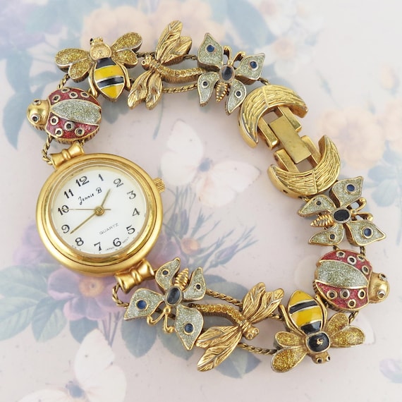 Vintage Jennie B Japan Quartz movement Avon Costume Watch Slide Bracelet - unknown function