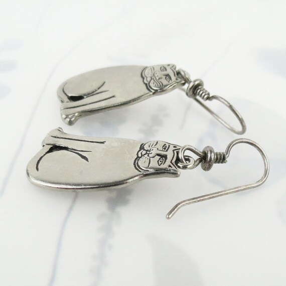 Laurel Burch Cat silver colored dangle earrings - image 5