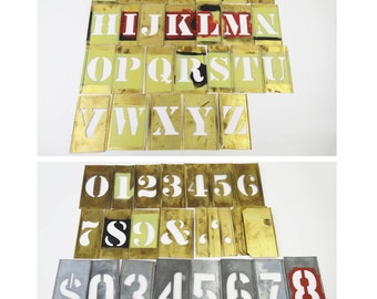 Vintage Brass Letter Stencils with Original Wood Box - C.H. Hanson Company - Chicago - 2 inch letters