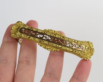 Victorian high karat gold filled antique sash buckle clip worn at the lady's waist - floral scroll design - 3 3/16 inches