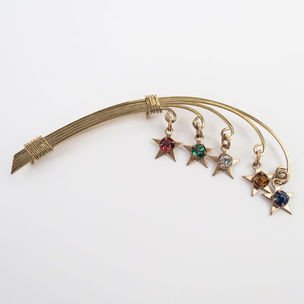 Vintage 1950s gold filled colorful shooting star brooch pin