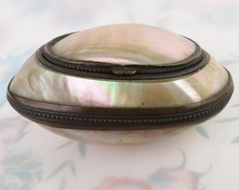Victorian mother of pearl shell lidded antique box - as is