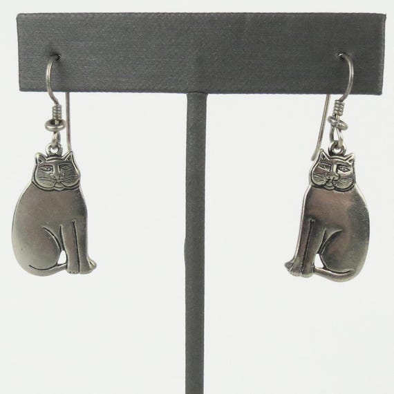 Laurel Burch Cat silver colored dangle earrings - image 4