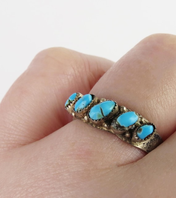 Whimsical Vintage Native American Zuni Blue Gem Turquoise Sterling Silver Corn Ring Whimsical Vintage Native American Zuni Blue Gem Turquoise Sterling Silver Corn Ring