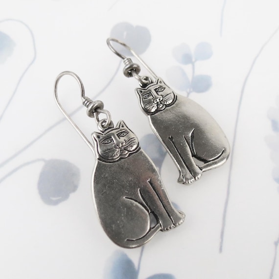 Laurel Burch Cat silver colored dangle earrings - image 1
