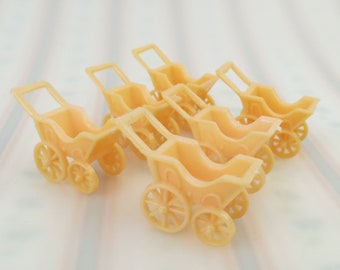 Lot of 6 vintage peach baby shower stroller baby carriage cupcake or cake topper decorations