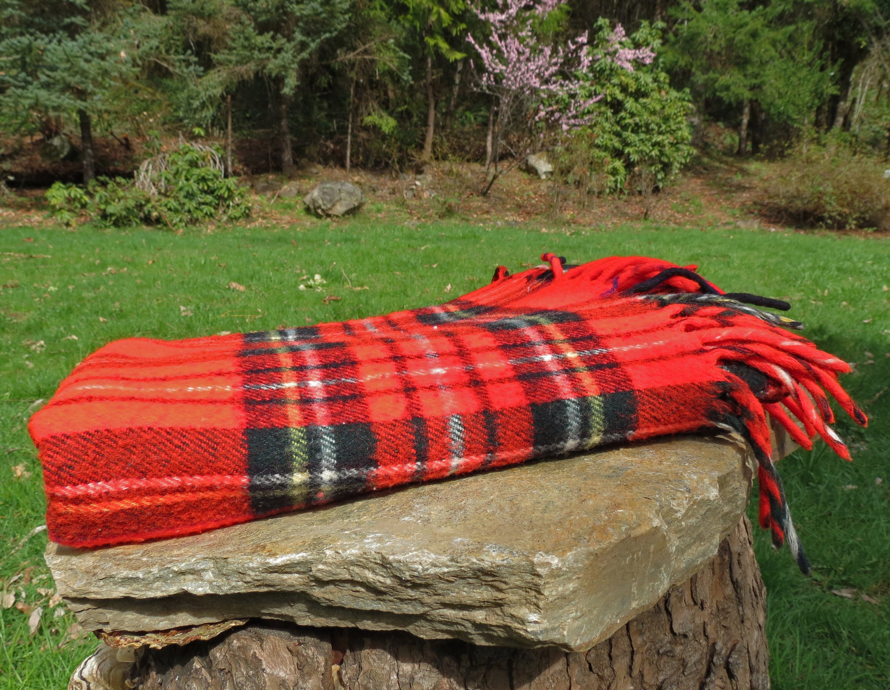 1970s Vintage Troy Mills red plaid wool throw leisure blanket Etsy