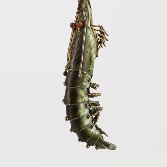 1930s Green enamel articulated shrimp or crayfish… - image 2