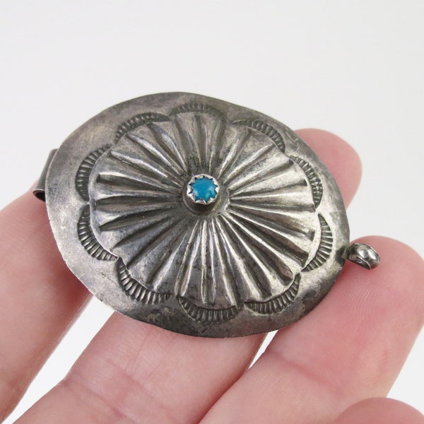 Vintage petite Sterling Silver Native American stamped concho Belt Buckle w/blue stone - 1 9/16 inches