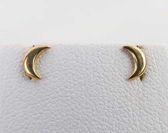 The tiniest 9k solid yellow gold crescent moon stud earrings - 3/16 inch