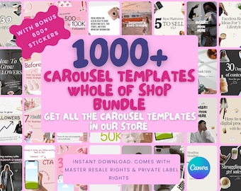 Whole Shop Bundle Aesthetic DFY Instagram Carousels Templates | Outline Aesthetic Carousel Stickers | PLR MRR Canva Template for Carousels