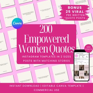 Strong Women Quotes Instagram Post Templates | Editable Canva Templates | 200 Lady Boss Quotes | Boss Babe Aesthetic DFY Motivational Posts