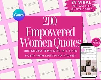 Strong Women Quotes Instagram Post Templates | Editable Canva Templates | 200 Lady Boss Quotes | Boss Babe Aesthetic DFY Motivational Posts