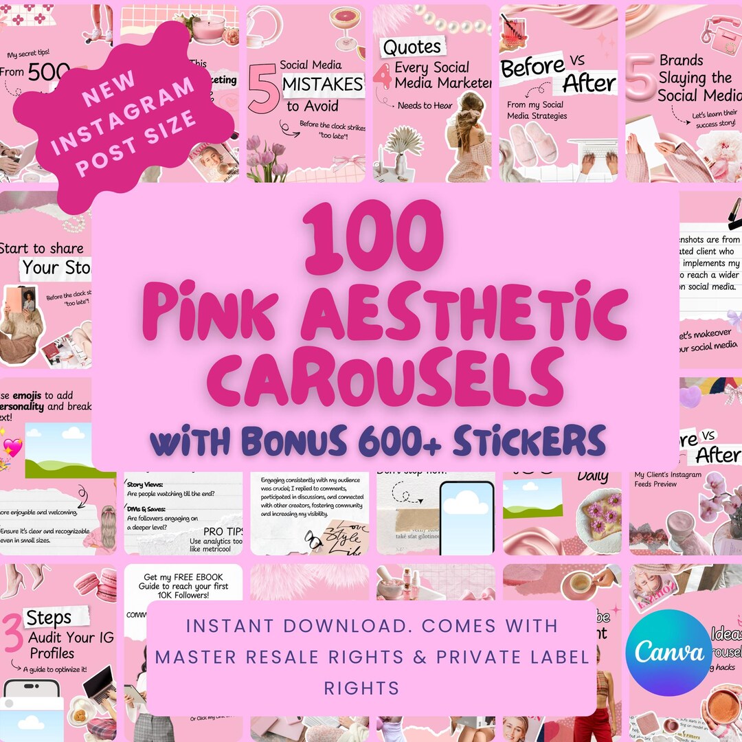 Instagram Carousel Templates, Pink Coquette Bow Aesthetic | PLR MRR ...